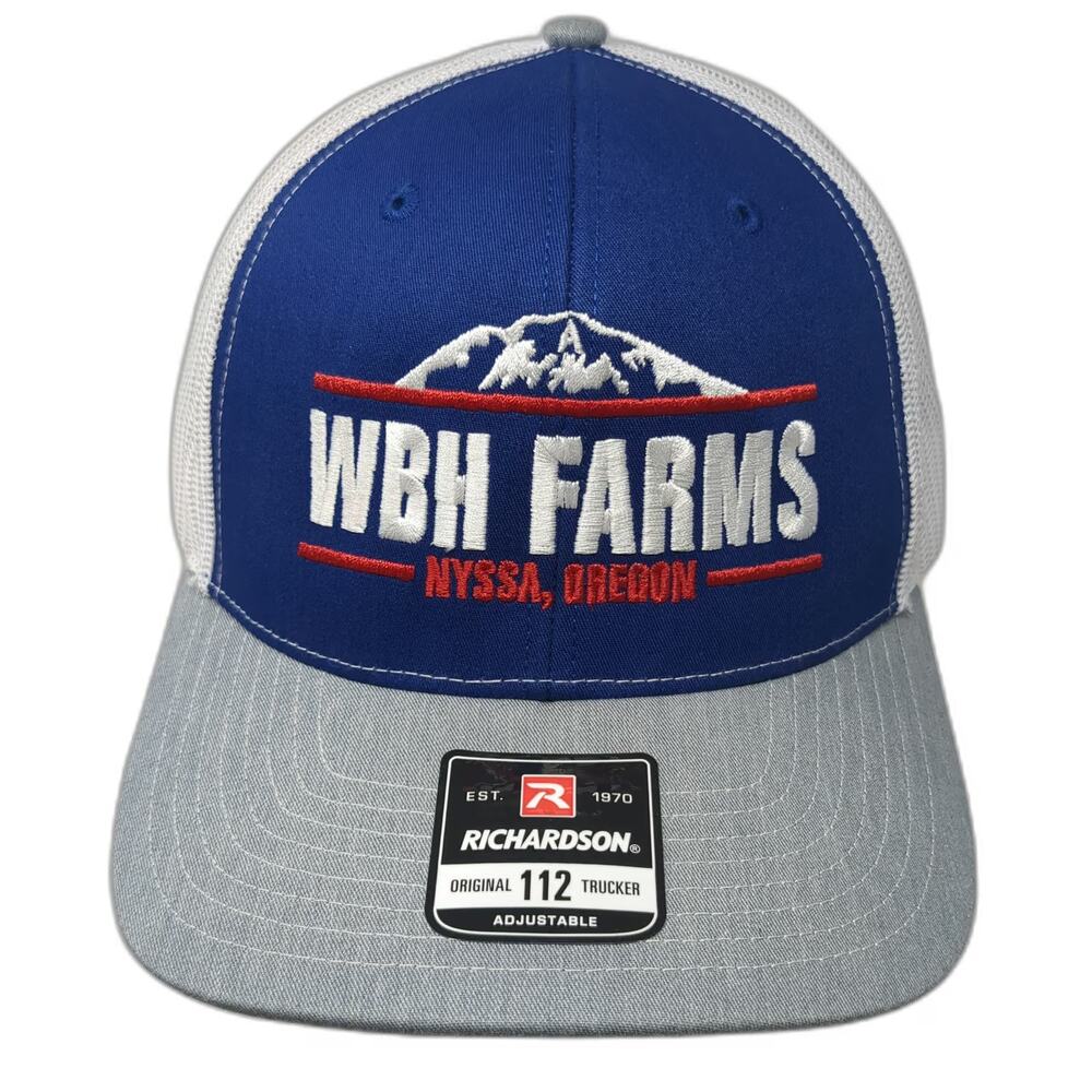 Richardson Trucker Hat Blue One Size WBH Farms Nyssa Oregon Mountain Snapback